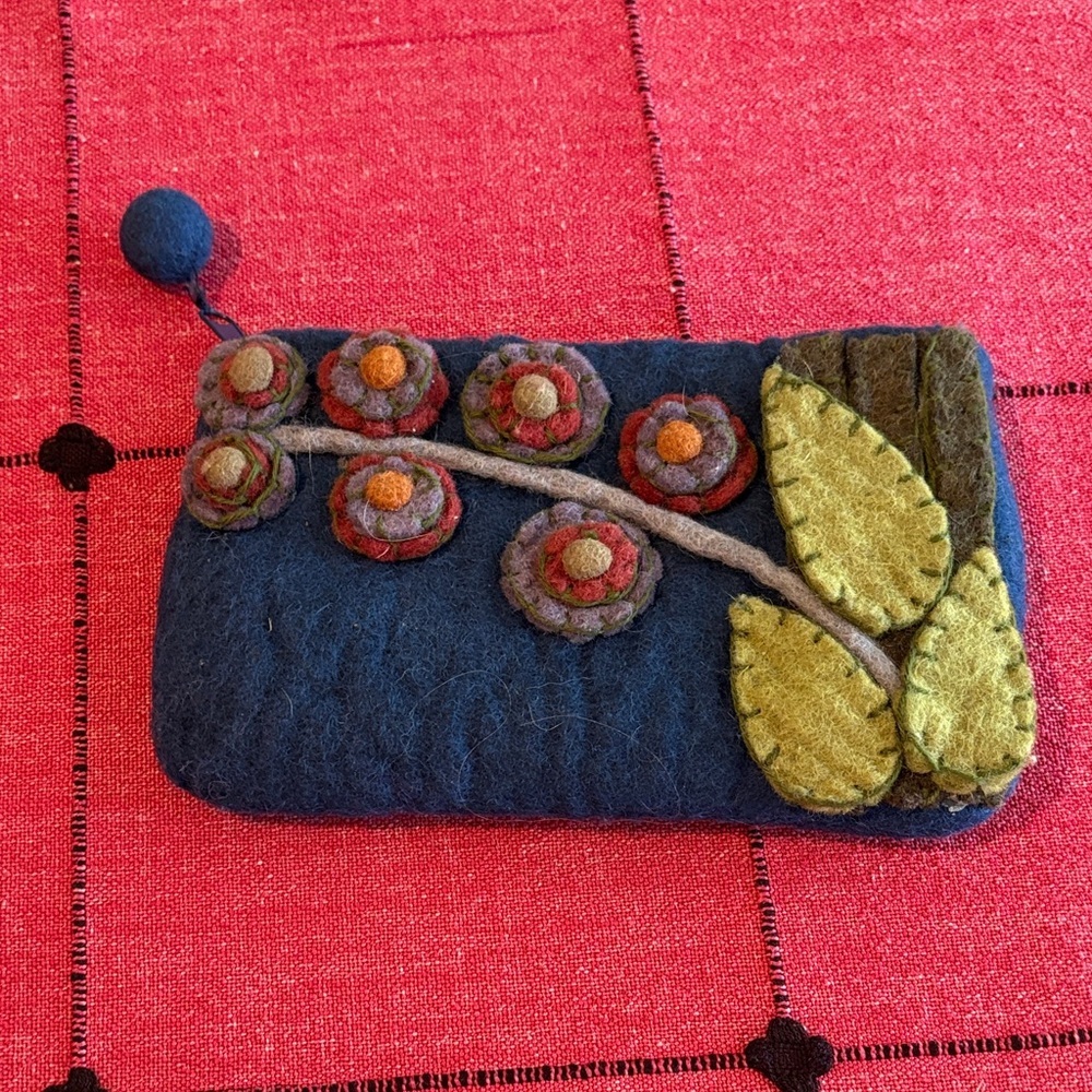 Rising Tide Blue and Gold Wool Felt Clutch Purse